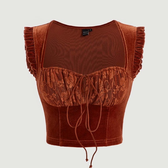 Cider Lace Trim Rust Crop Top - Picture 4 of 4